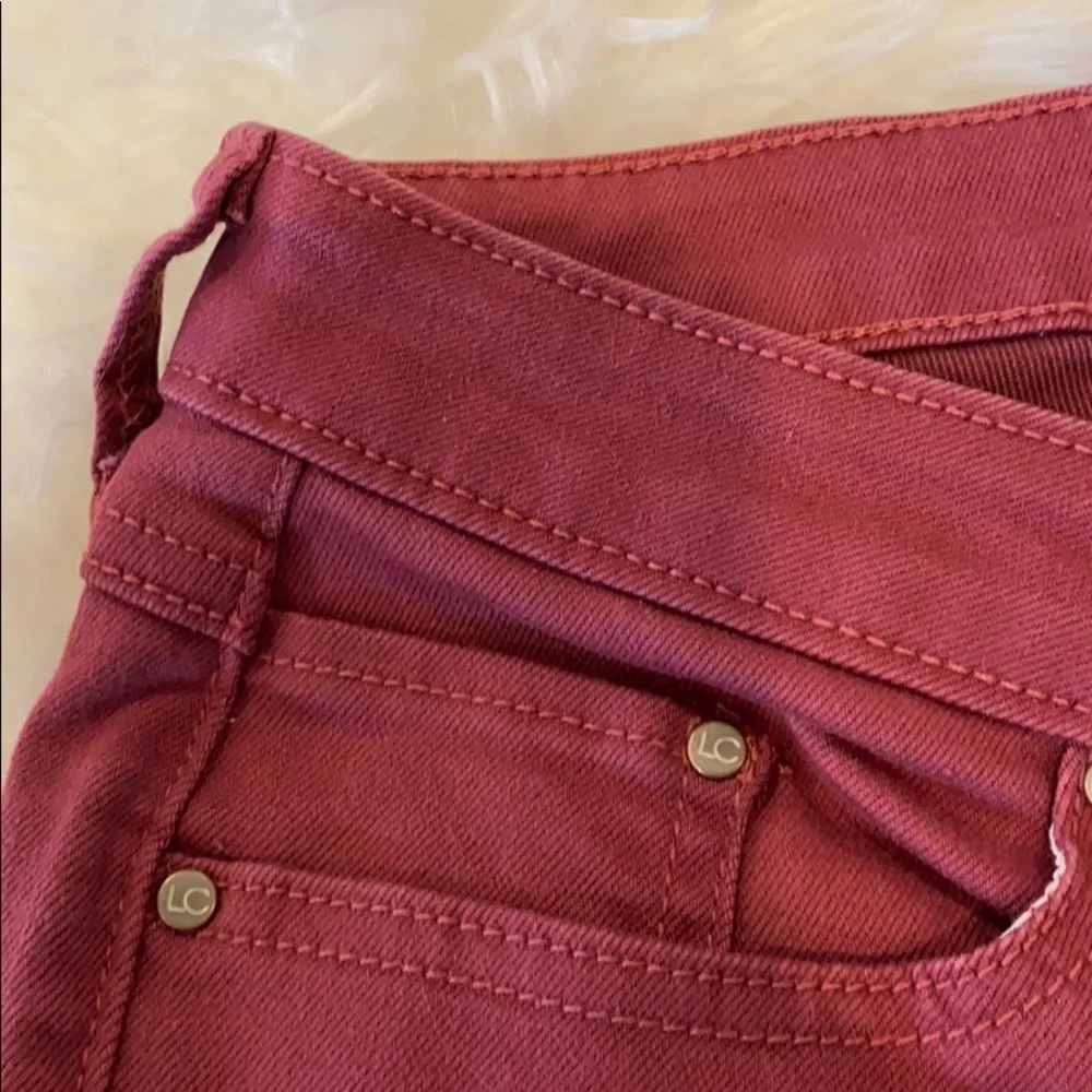 Washed Maroon Mid Rise Cuffed Skinny Ankle Jeans